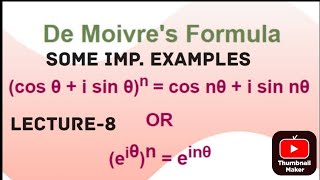 DE MOIVRES THEOREM  IMP EXAMPLES [upl. by Eenattirb]