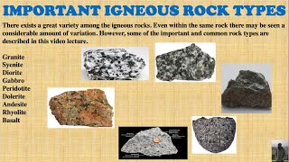 Important Types of Igneous Rocks  Part5  Hindi  Engineering Geology [upl. by Acirderf]