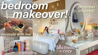 BEDROOM MAKEOVER ⭐️ aesthetic  cozy pinterest inspired decorating organizing etc 🪴 [upl. by Harwell]