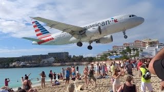 Extremely Low Landing at St Maarten Princess Juliana Airport American Airlines A319 [upl. by Kalam554]