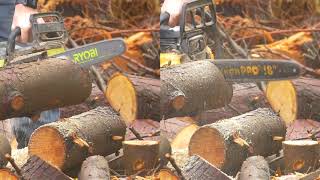 Ryobi 40v vs Poulan Pro Gas Chainsaw part 2 A smaller Log [upl. by Kavanagh64]