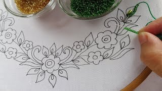 beaded hand embroidery neck design for dressbeads work easy neck stitches [upl. by Bekha]