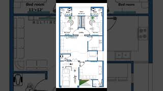 House Plan  3 Marla House Plan  2 Bed Room House Plan [upl. by Aicinet]