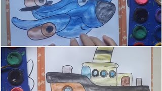 Airplane and Ship Coloring coloring easy coloring fun coloring [upl. by Keely837]