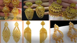 top trendy gold earrings design  latest gold earing most beautiful gold jhumka trending [upl. by Eidnac]