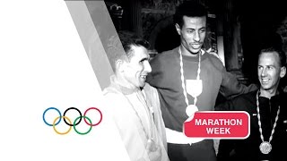 Abebe Bikila Wins Marathon Gold Running Barefoot  Rome 1960 Olympics [upl. by Ahtivak]