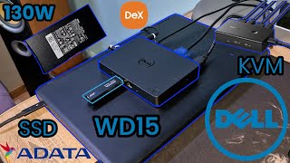 Stanowisko z PC i LAPTOPEM  Stacja dokująca WD15 KVM switch SSD Adata zasilacz 130W  Dell DOCK [upl. by Ayn]