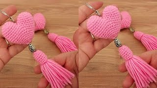 📌How to Crochet a Heart  Keychain  Tutorial  Valentines gift🌹🌺 [upl. by Engel261]