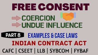 Free Consent  Coercion  Undue Influence  Free Consent  Indian Contract Act  In Hindi  Examples [upl. by Ayortal302]