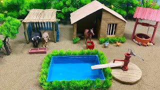 Diy how to make mini village house  Cow shedwoodworkMini hand pumpScience project [upl. by Launame489]