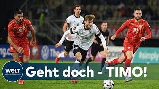 40 GEGEN NORDMAZEDONIEN Hansi Flick jubelt  Deutschland löst vorzeitig Ticket für WM in Katar [upl. by Acnayb620]