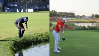 Pro golfers hitting into water [upl. by Sucitivel]