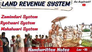 Land Revenue SystemsThe ZamindariRyotwariMahalwari  Modern History  Lec16  An Aspirant [upl. by Clarisa]