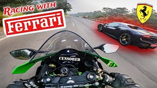 ZX10R amp FERRARI Drag 😱Ninja Zx10R Top Speed💚Superbike Vs Supercar🔥 [upl. by Glynias]