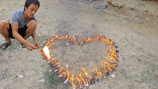 Experiment of stacking 100000 matchboxes to create a heart shaped fire [upl. by Ilbert782]