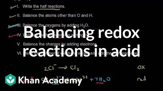 Worked example Balancing a redox equation in acidic solution  AP Chemistry  Khan Academy [upl. by Brandenburg649]