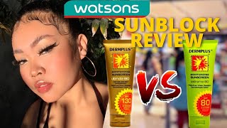 BEST MOISTURIZING SUNBLOCK  REVIEW  DERMPLUS SPF 130 vs DERMPLUS SPF 80  stormialena [upl. by Broida]