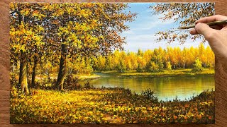 How to paint autumn landscapes  Acrylic painting techniques  Landscape painting [upl. by Feldt]