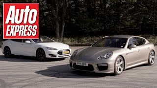 Tesla Model S P85D vs Porsche Panamera Turbo S drag race [upl. by Ahse]