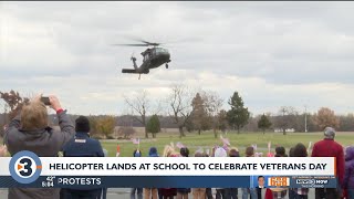 Blackhawk helicopter makes landing at Calvary Baptist School in Watertown to honor Veterans Day [upl. by Ajup14]