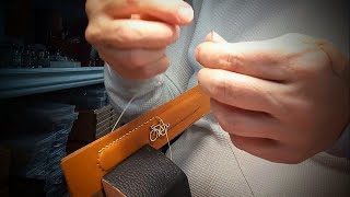 Starting to Stitch a Leather Bracelet with Bicycle Charm [upl. by Anaeco935]