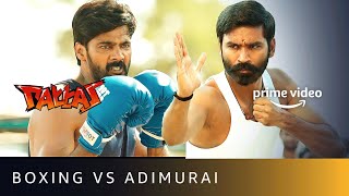 Dhanush Fights For Adimurai  Fight Scene  Pattas  Amazon Prime Video [upl. by Aleiram]