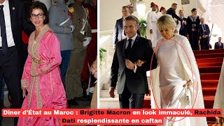 Dîner dÉtat au Maroc  Brigitte Macron en look immaculé Rachida Dati resplendissante en caftan [upl. by Eiuqcaj247]