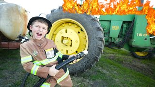 Hudson Saves Burning Tractor and Kids Truck  Tractors for kids [upl. by Perrie]