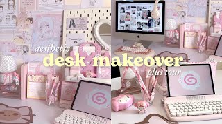 Desk makeover aesthetic 🍥 Pinterest pink coquette anime and kpop inspired  desk tour 🎀 [upl. by Jethro]