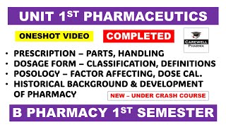 Unit 1 Pharmaceutics 1 sem  Complete  Pharmaceutics 1 b pharmacy 1st semester  Carewell Pharma [upl. by Pentheam]