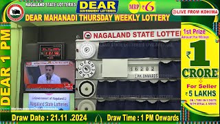 LOTTERY LIVE 1PM 21112024  Nagaland State Lottery  LIVE DRAW [upl. by Reckford]