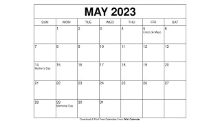 Free Printable May 2023 Calendar Templates With Holidays  Wiki Calendar [upl. by Thorsten]