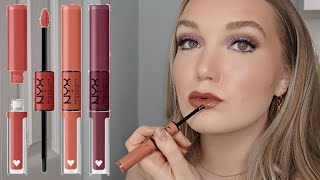 NEW NYX Shine Loud Lip Colours  Lip Swatches amp Wear Test [upl. by Ailina199]