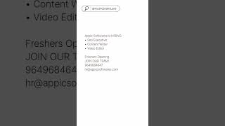 Appic Softwares Is HIRING  Seo Executive  Content Writer  Video Editor  Freshers Opening [upl. by Ximenes108]