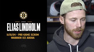 Elias Lindholm talks about facing Utah tonight and interim head coach Joe Sacco [upl. by Eillam]