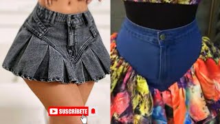 How to Cut and Sew a Ruffle Skirt using Jean Trouser Upcycle  Recycle [upl. by Wayne]