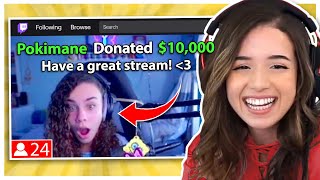 Donating 10000 to Random Twitch Streamers  Pokimane [upl. by Ainesej]