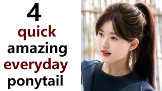 4 best easy ponytail  everyday high pony hairstyle  hairstyle for college [upl. by Jewell]