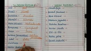 20 Indian Festivals Name  Festivals Name in English How to write Festivals Name in Cursive writing [upl. by Pickford]