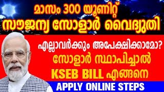 സൗജന്യ സോളാർ വൈദ്യുതി ആർക്കെല്ലാം അപേക്ഷിക്കാംpm surya ghar yojana malayalam [upl. by Yvor]