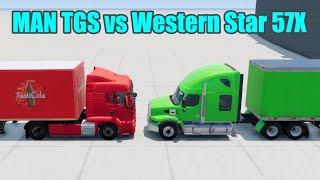 MAN TGS vs Western Star 57X  Relaxing BeamNG Drive Crash Test [upl. by Libb]