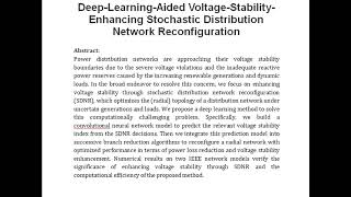 Deep Learning Aided Voltage Stability Enhancing Stochastic Distribution Network Reconfiguration [upl. by Sluiter]