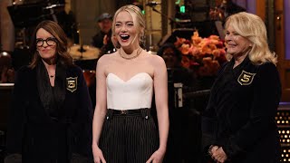 Emma Stone Makes SNL History and Joins FiveTimers Club With Help From Tina Fey and Candice Bergen [upl. by Nitsej]