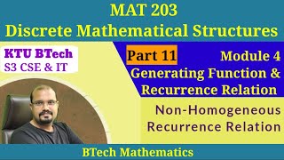 Non Homogeneous Recurrence Relation Module 4 Part 11MAT 203 DMS S32019 KTU BTech [upl. by Luca]