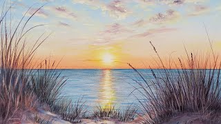 Sand Dunes Beach Sunset Seascape Acrylic Painting LIVE Tutorial [upl. by Ailina]