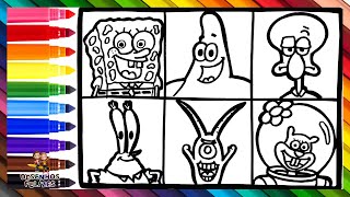 Desenhar e Colorir os Personagens do Bob Esponja Calça Quadrada 🧽🐙🦀🍔🐿️🦑👾🌊 Desenhos para Crianças [upl. by Smukler]