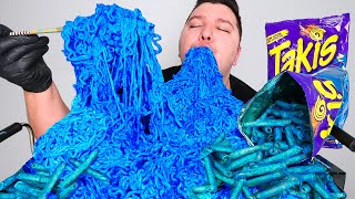 EXTREME BLUE HEAT TAKIS FIRE NOODLES • Mukbang amp Recipe [upl. by Enitselec]