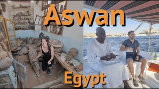 Aswan Egypt Travel Vlog Nubian Village Felucca on the Nile River Elephantine Island Aswan Museum [upl. by Tjader]