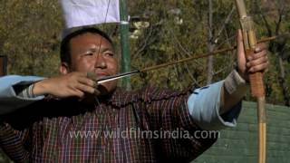 Archery experts practice at Changlimithang Stadium in Bhutan [upl. by Nrehtac]