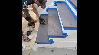 Staining hardwood floor stair steps dark gray [upl. by Petulah692]